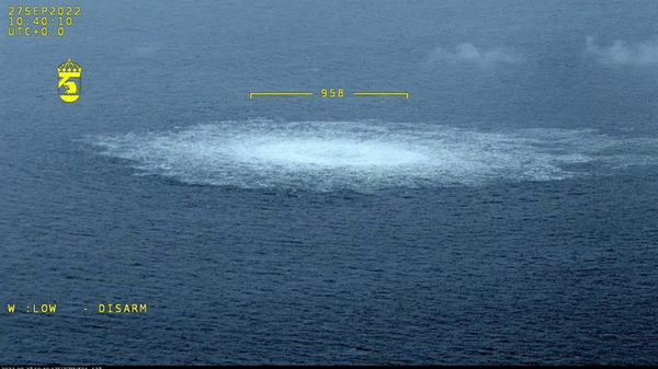 In this picture provided by Swedish Coast Guard, the gas leak in the Baltic Sea from Nord Stream photographed from the Coast Guard's aircraft on Wednesday, Sept. 27, 2022 - Sputnik International