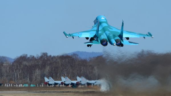 Russian Air Force Sukhoi Su-34 fighter jet taking off from an airfield. File photo.  - Sputnik International