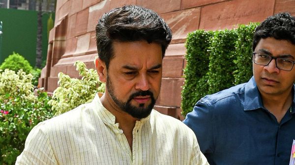 India Minister of Sports, Youth Affairs and Minister of Information and Broadcasting Anurag Thakur arrives at Parliament House in New Delhi on July 26, 2022. - Sputnik International