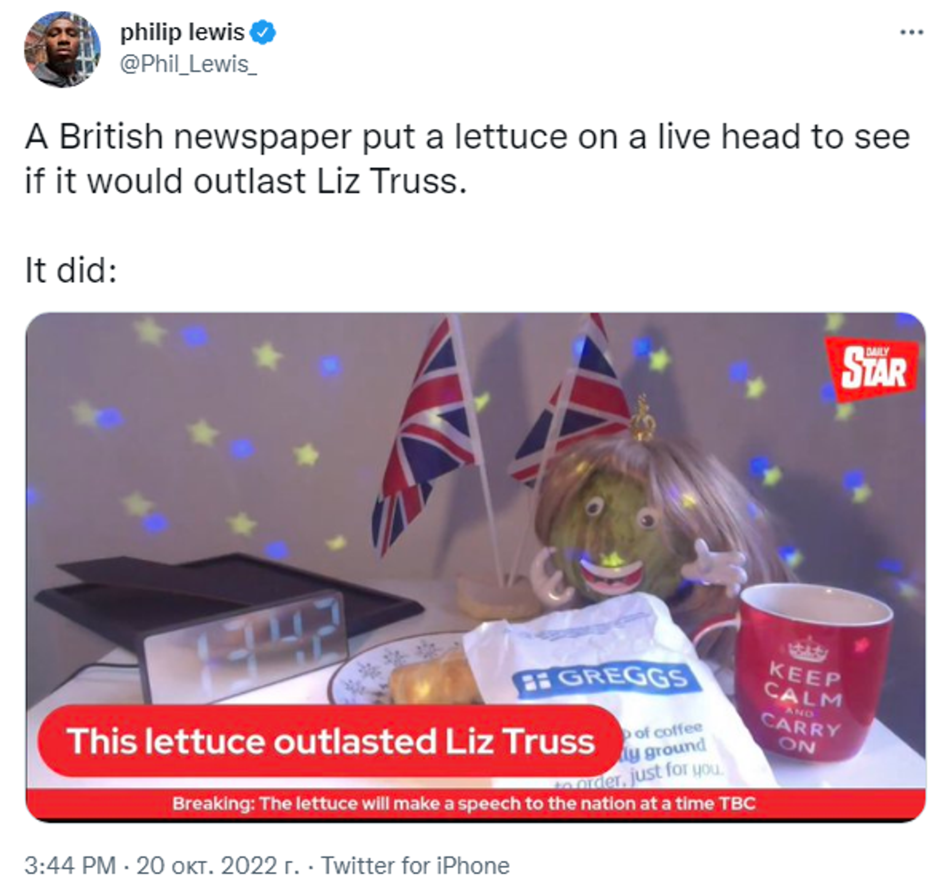 Screenshot of Twitter reaction on Liz Truss' resignation as prime minister - Sputnik International, 1920, 20.10.2022