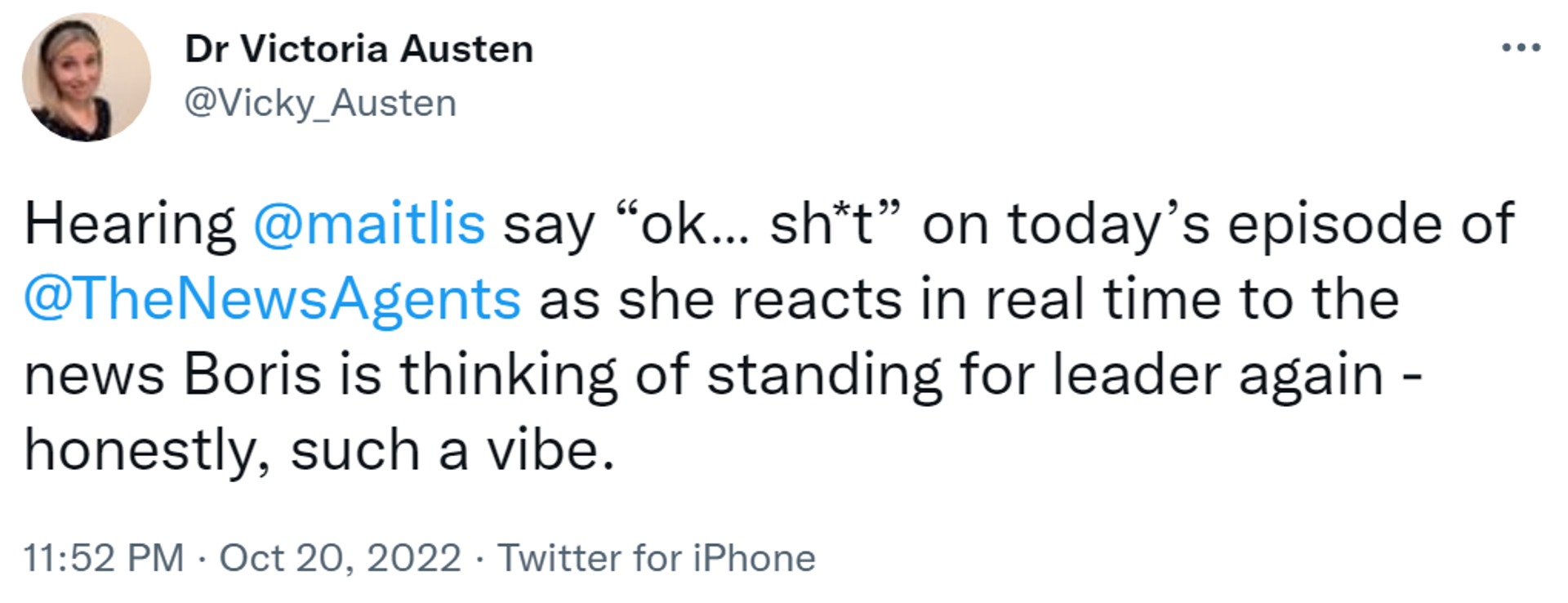 Tweet about LBC radio presenter Emily Maitlis' sweary outburst on a podcast to the news that Boris Johnson could return as prime minister - Sputnik International, 1920, 21.10.2022