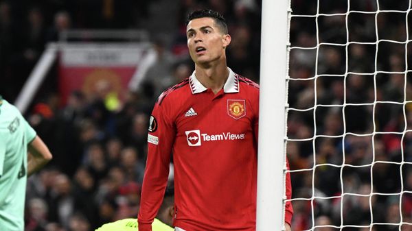 Manchester United's Portuguese striker Cristiano Ronaldo reacts to another missed chance during the UEFA Europa League Group E football match between Manchester United and Omonoia Nicosia, at Old Trafford stadium, in Manchester, north-west England, on October 13, 2022. Manchester United's Portuguese striker Cristiano Ronaldo reacts to another missed chance during the UEFA Europa League Group E football match between Manchester United and Omonoia Nicosia, at Old Trafford stadium, in Manchester, north-west England, on October 13, 2022. - Sputnik International