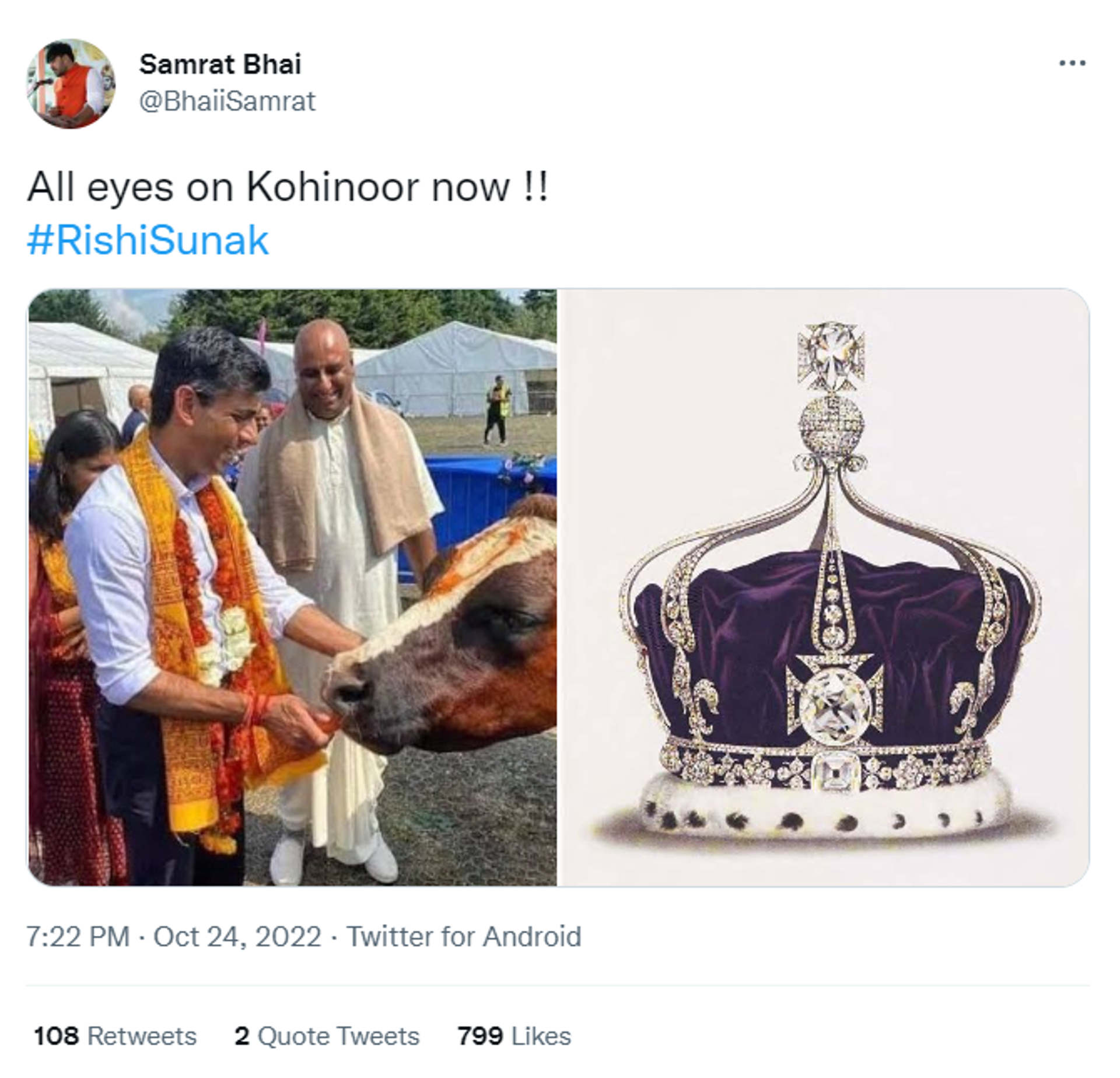 Twitter screenshot of Indian netizens calling for the return of Koh-i-Noor after Indian-origin Rishi Sunak Becomes Britain's PM Twitter screenshot of Indian netizens calling for the return of Koh-i-Noor after Indian-origin Rishi Sunak Becomes Britain's PM - Sputnik International, 1920, 25.10.2022
