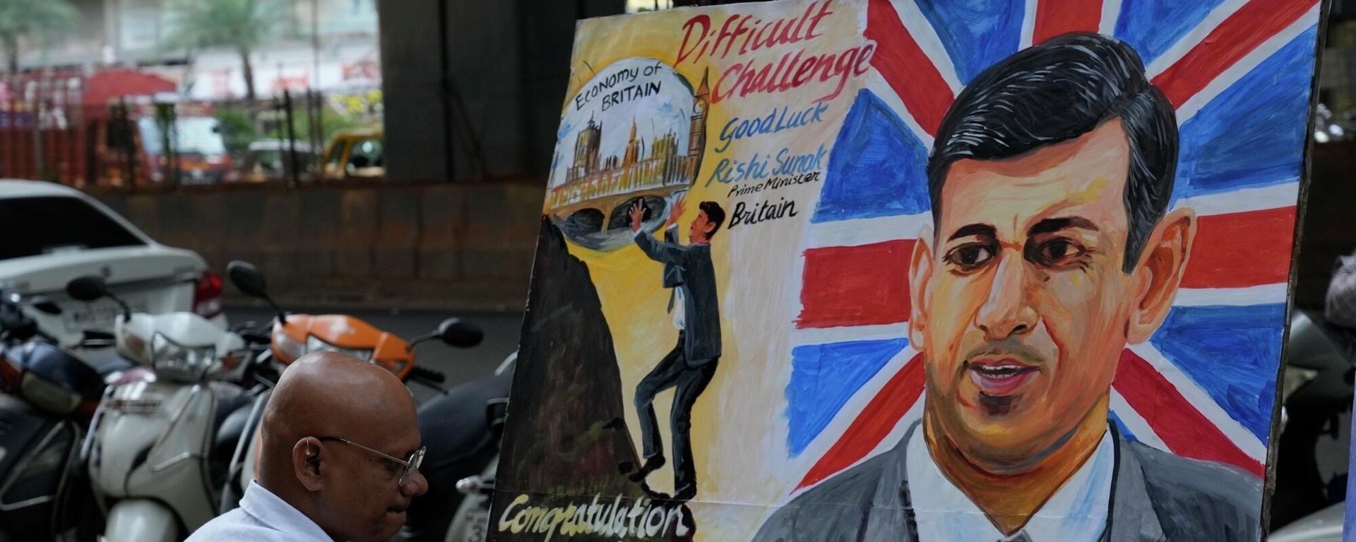 Gurukul School of Art teacher Sagar Kambli makes a painting to Congratulate New British Prime Minister Rishi Sunak in Mumbai, India, Tuesday, Oct. 25, 2022. Gurukul School of Art teacher Sagar Kambli makes a painting to Congratulate New British Prime Minister Rishi Sunak in Mumbai, India, Tuesday, Oct. 25, 2022. - Sputnik International, 1920, 25.10.2022