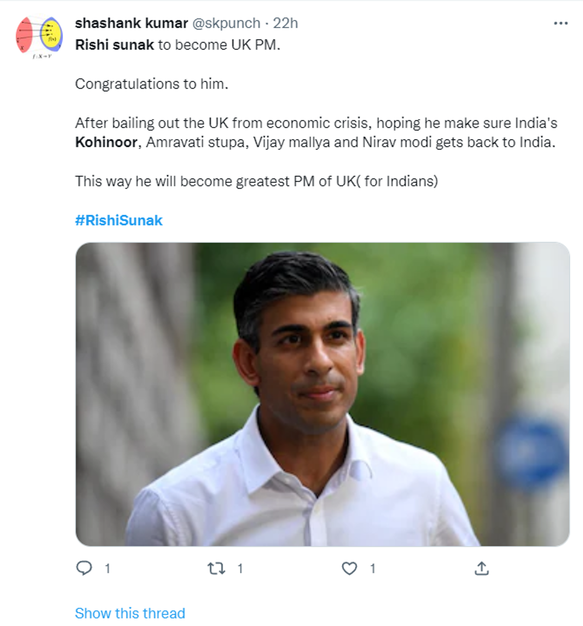 Twitter screenshot of Indian netizens calling for the return of Koh-i-Noor after Indian-origin Rishi Sunak Becomes Britain's PM Twitter screenshot of Indian netizens calling for the return of Koh-i-Noor after Indian-origin Rishi Sunak Becomes Britain's PM - Sputnik International, 1920, 25.10.2022
