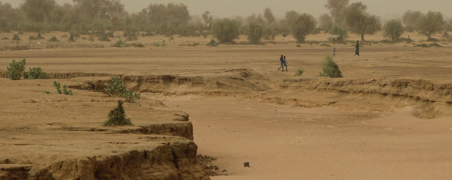 In this Monday, April 30, 2012 photo, people walk past a dry seasonal riverbed in the Matam region of northeastern Senegal. Since late 2011, aid groups have been sounding the alarm, warning that devastating drought has again weakened communities where children already live perilously close to the edge of malnutrition. The situation is most severe in Niger, Chad and in Mali, but this time it has also pervaded northern Senegal, the most prosperous and stable country in the Sahel. In this Monday, April 30, 2012 photo, people walk past a dry seasonal riverbed in the Matam region of northeastern Senegal. Since late 2011, aid groups have been sounding the alarm, warning that devastating drought has again weakened communities where children already live perilously close to the edge of malnutrition. The situation is most severe in Niger, Chad and in Mali, but this time it has also pervaded northern Senegal, the most prosperous and stable country in the Sahel. - Sputnik International, 1920, 27.10.2022