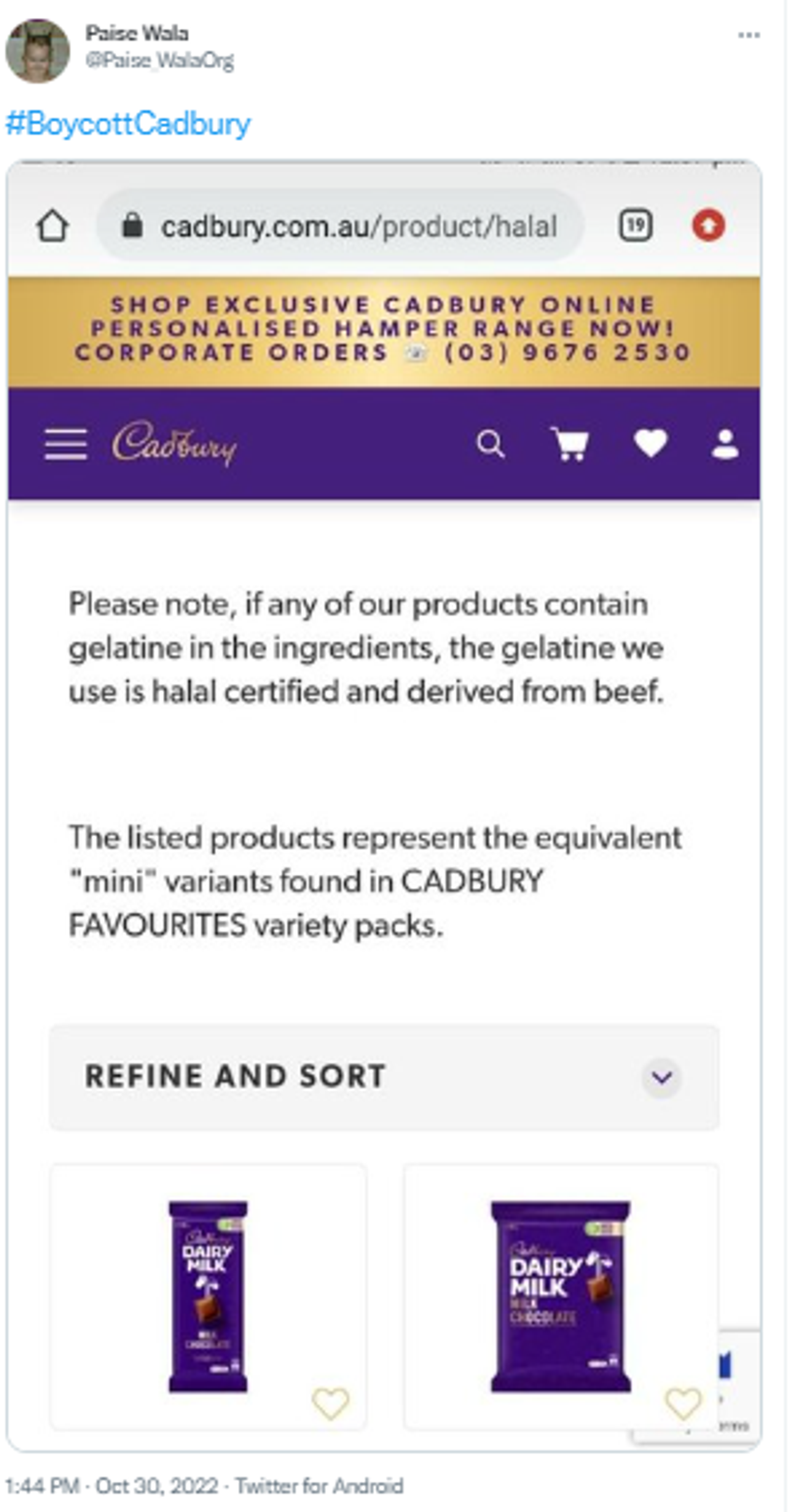 Netizens Call for Boycott Cadbury as They Shared Old Screenshot of Company - Sputnik International, 1920, 30.10.2022