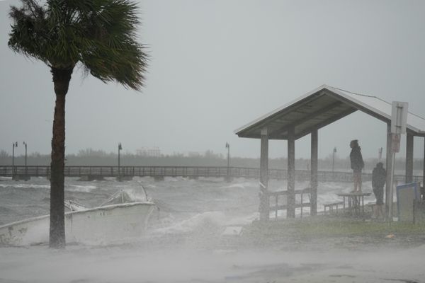 People brave rain and heavy winds to visit the waterfront along the Jensen Beach Causeway, as conditions deteriorate with the approach of Hurricane Nicole, Wednesday, Nov. 9, 2022. - Sputnik International
