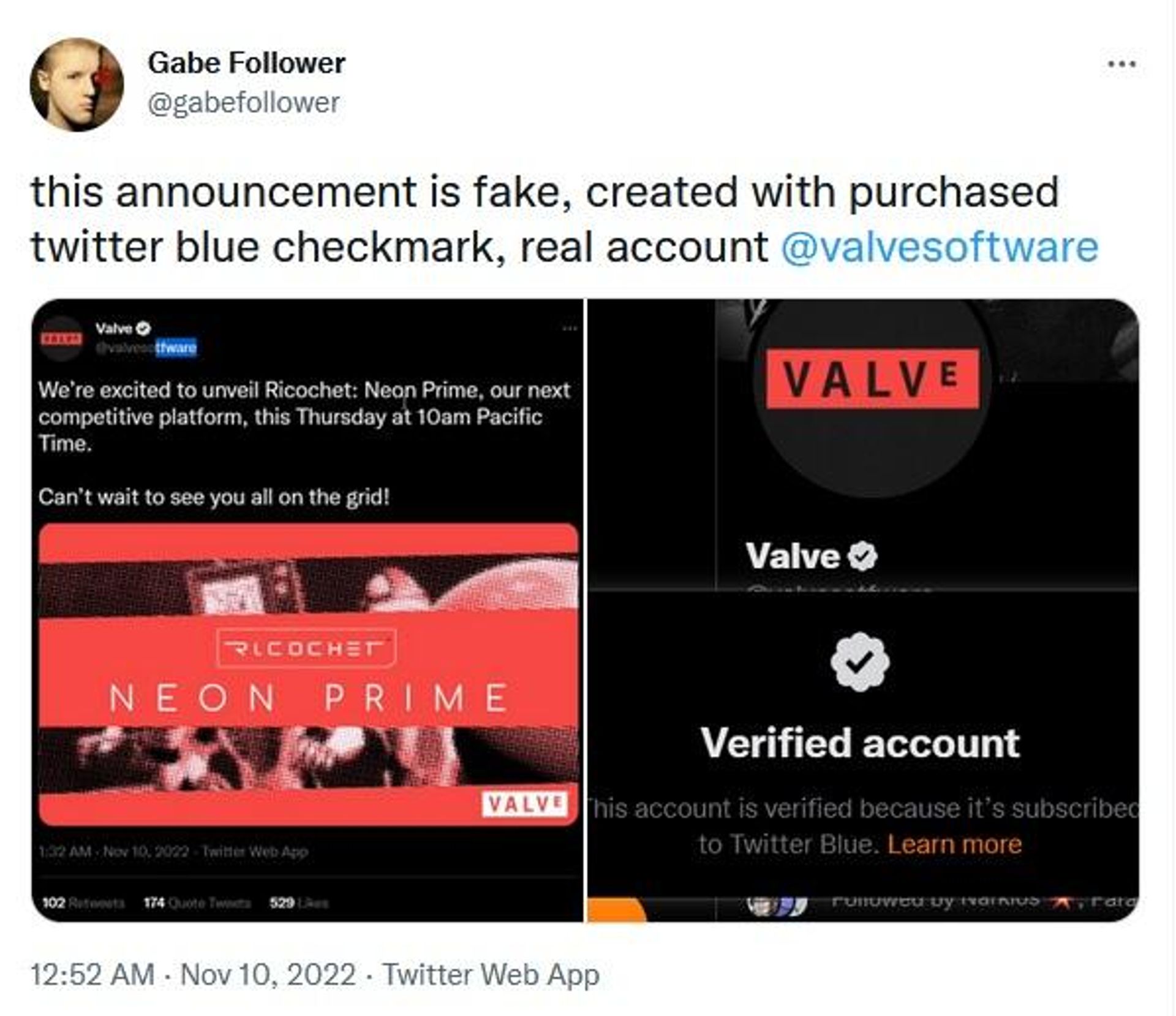 Gabe Follower tweet screenshot Gabe Follower tweet screenshot - Sputnik International, 1920, 12.11.2022