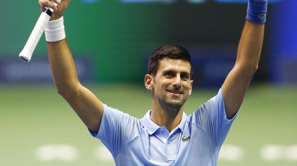 Serbia's Novak Djokovic celebrates his victory in the ATP 500 Astana Open tennis tournament final match against Stefanos Tsitsipas of Greece in Astana, Kazakhstan, Sunday, Oct. 9, 2022. - Sputnik International