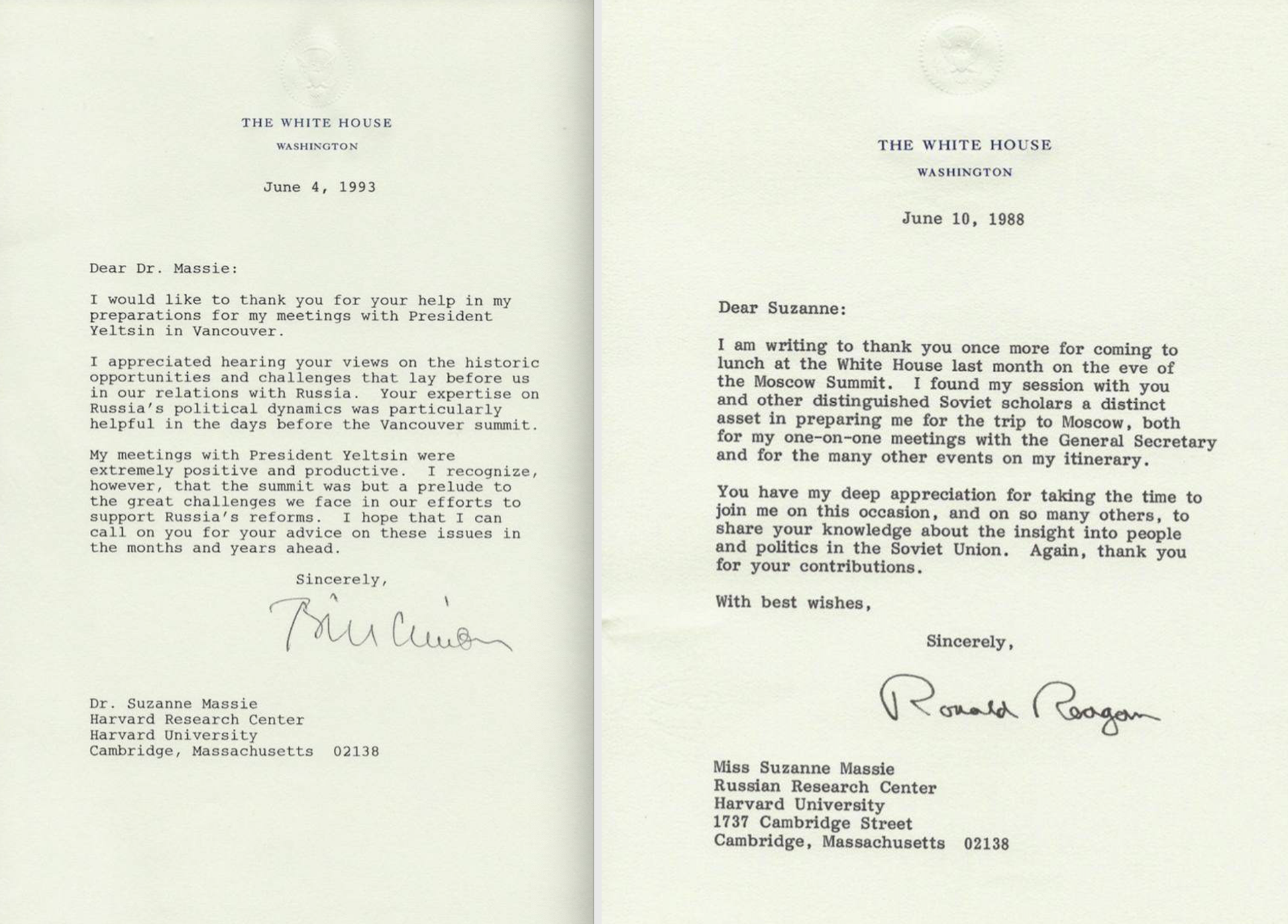 Letters from former US Presidents Bill Clinton and Ronald Reagan provided to Sputnik courtesy of Suzanne Massie, who served as White House adviser during the Reagan administration. Letters from former US Presidents Bill Clinton and Ronald Reagan provided to Sputnik courtesy of Suzanne Massie, who served as White House adviser during the Reagan administration. - Sputnik International, 1920, 16.11.2022