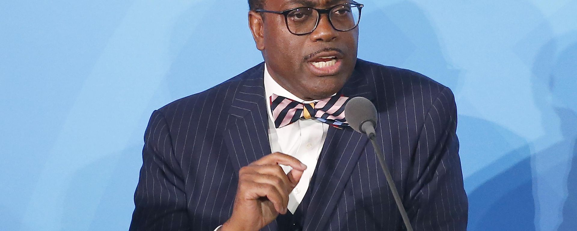 In this Sept. 23, 2019 file photo, African Development Bank President Akinwumi Adesina, the winner of the 2017 World Food Prize, speaks at U.N. headquarters. In this Sept. 23, 2019 file photo, African Development Bank President Akinwumi Adesina, the winner of the 2017 World Food Prize, speaks at U.N. headquarters. - Sputnik International, 1920, 16.11.2022