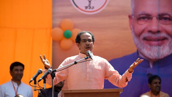 Indian hief of Hindu nationalist 'Shiv Sena' party Uddhav Thackeray speaks during the road show of Bharatiya Janata Party (BJP) President Amit Shah in Ahmedabad on March 30, 2019. - - Sputnik International