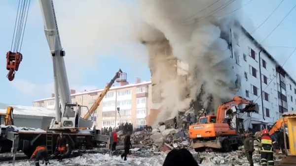 Image captures the aftermath of a gas explosion in Russia's Sakhalin Region. - Sputnik International