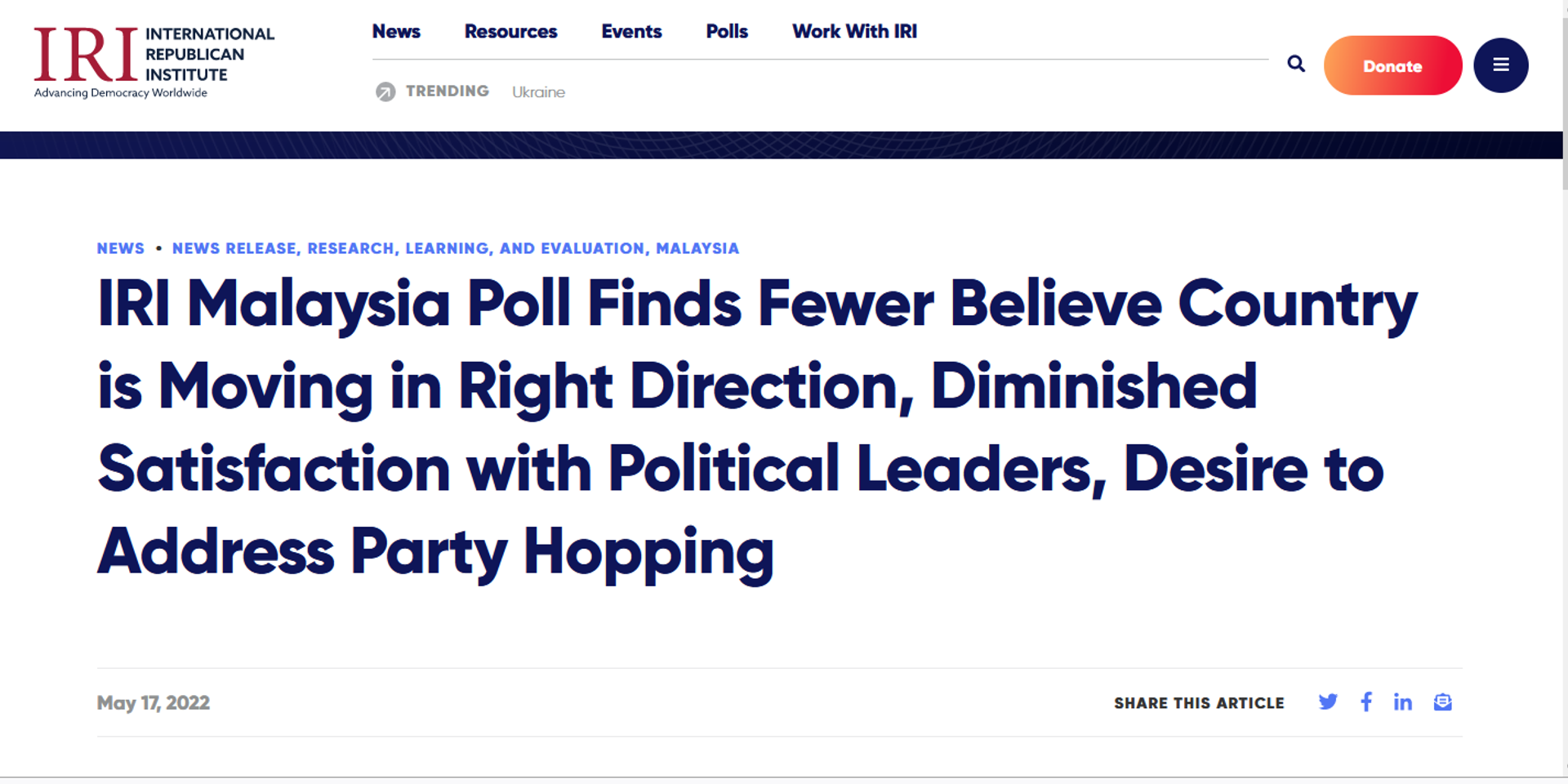 Screengrab showing the type of 'news' content featured on the IRI's portal dedicated to Malaysian politics. - Sputnik International, 1920, 19.11.2022