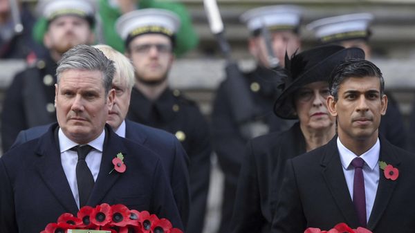 British Labour Party leader Keir Starmer, former British Prime Minister Boris Johnson, former British Prime Minister Theresa May and British Prime Minister Rishi Sunak attend the Remembrance Sunday ceremony at the Cenotaph - Sputnik International
