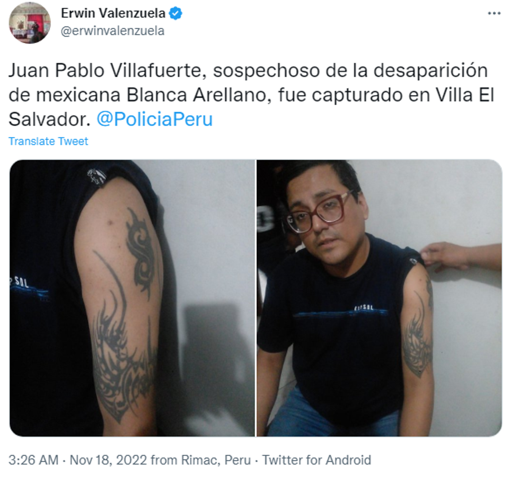 Twitter screenshot featuring Juan Pablo Villafuerte, suspect in murder of Mexican woman Blanca Arellano. Twitter screenshot featuring Juan Pablo Villafuerte, suspect in murder of Mexican woman Blanca Arellano. - Sputnik International, 1920, 26.11.2022