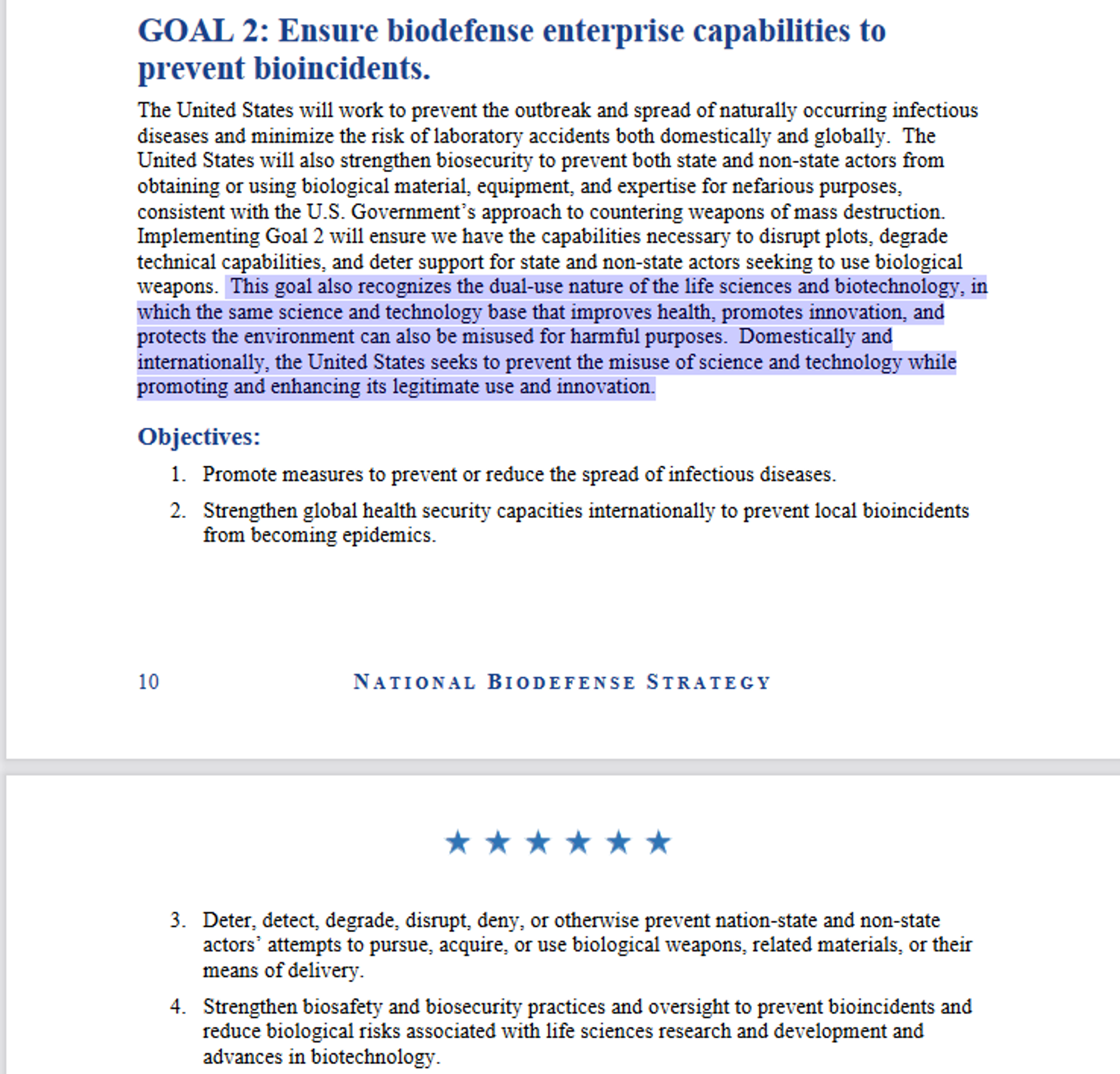 Excerpt from White House national biodefense strategy document pointing to the dual-use nature of life sciences and biotech research. Excerpt from White House national biodefense strategy document pointing to the dual-use nature of life sciences and biotech research. - Sputnik International, 1920, 26.11.2022