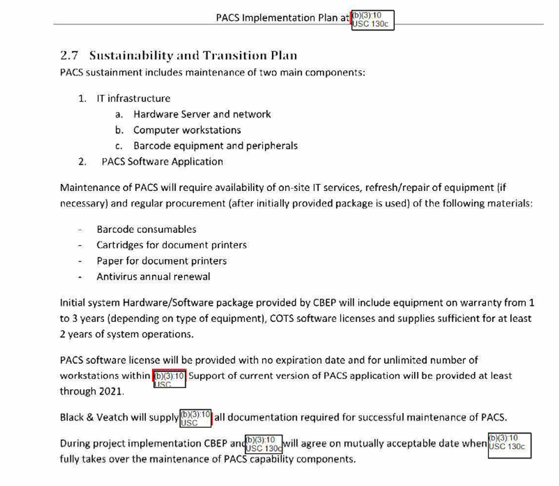Unredacted excerpt from government document obtained via FOIA request detailing the PACS system and US reliance on contractor Black & Veatch. Unredacted excerpt from government document obtained via FOIA request detailing the PACS system and US reliance on contractor Black & Veatch. - Sputnik International, 1920, 26.11.2022