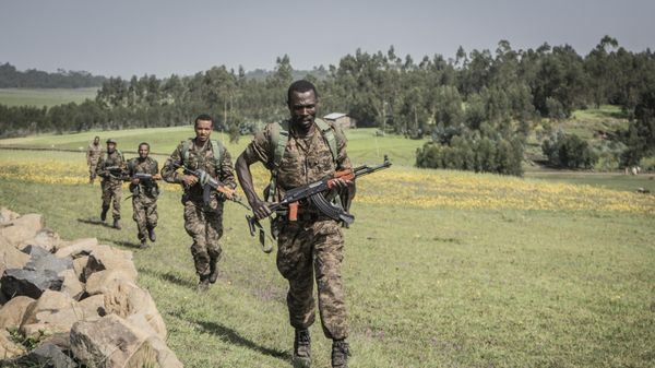 Ethiopian National Defence Forces (ENDF) soldiers train in the field of Dabat, 70 kilometers Northeast of the city of Gondar, Ethiopia, on September 15, 2021. - Sputnik International