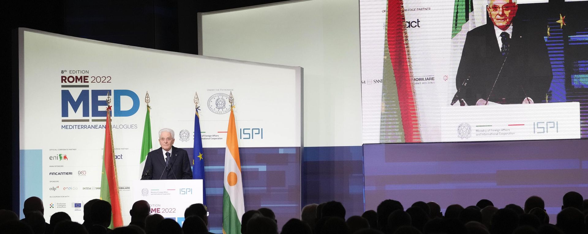 Italian President Sergio Mattarella delivers his address during the Forum Med 2022 Dialogues, in Rome, Friday, Dec. 2, 2022. (AP Photo/Andrew Medichini) - Sputnik International, 1920, 03.12.2022