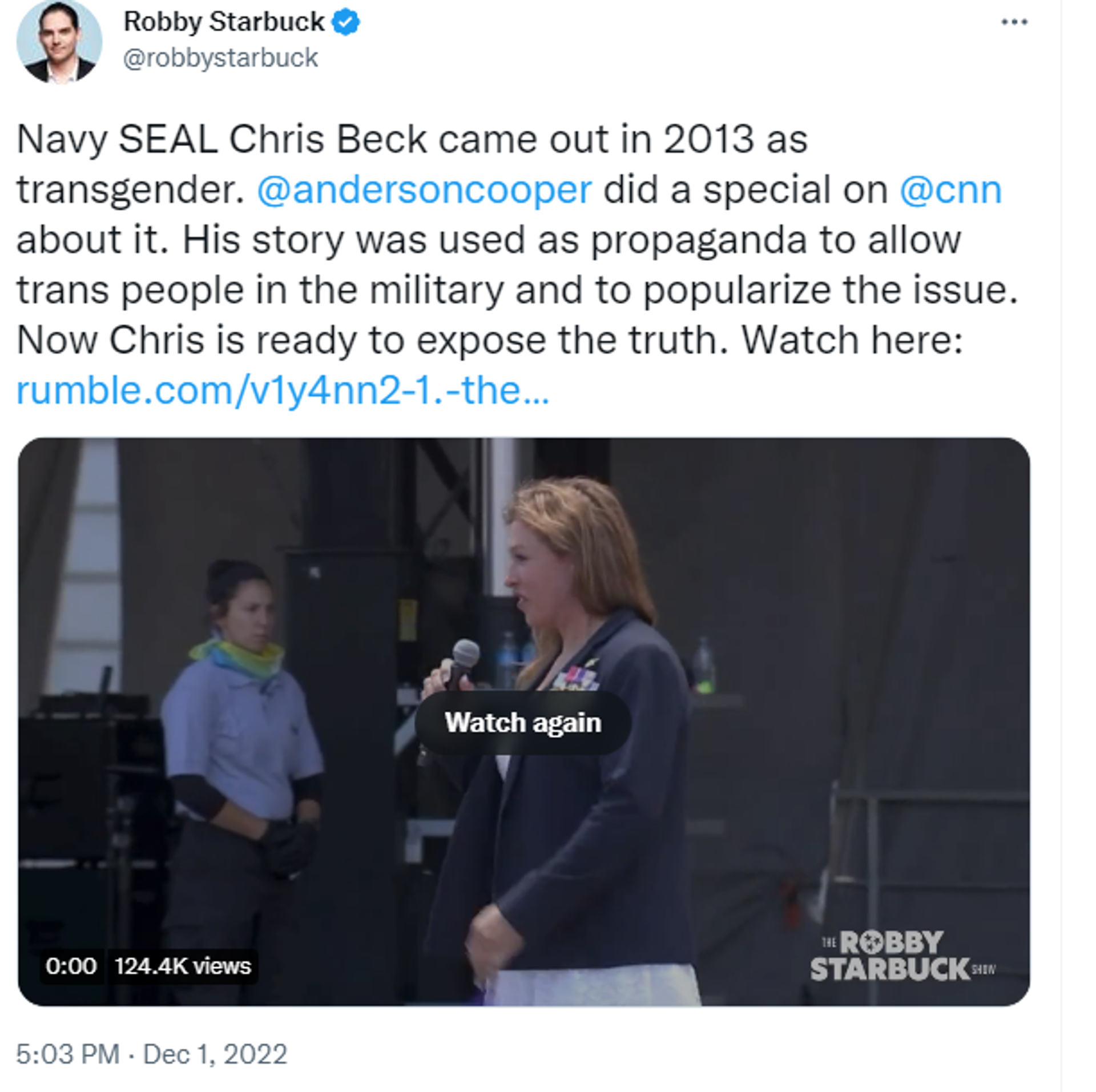 Twitter screenshot of Robby Starbuck show featuring detransitioning Chris Beck Twitter screenshot of Robby Starbuck show featuring detransitioning Chris Beck - Sputnik International, 1920, 12.12.2022