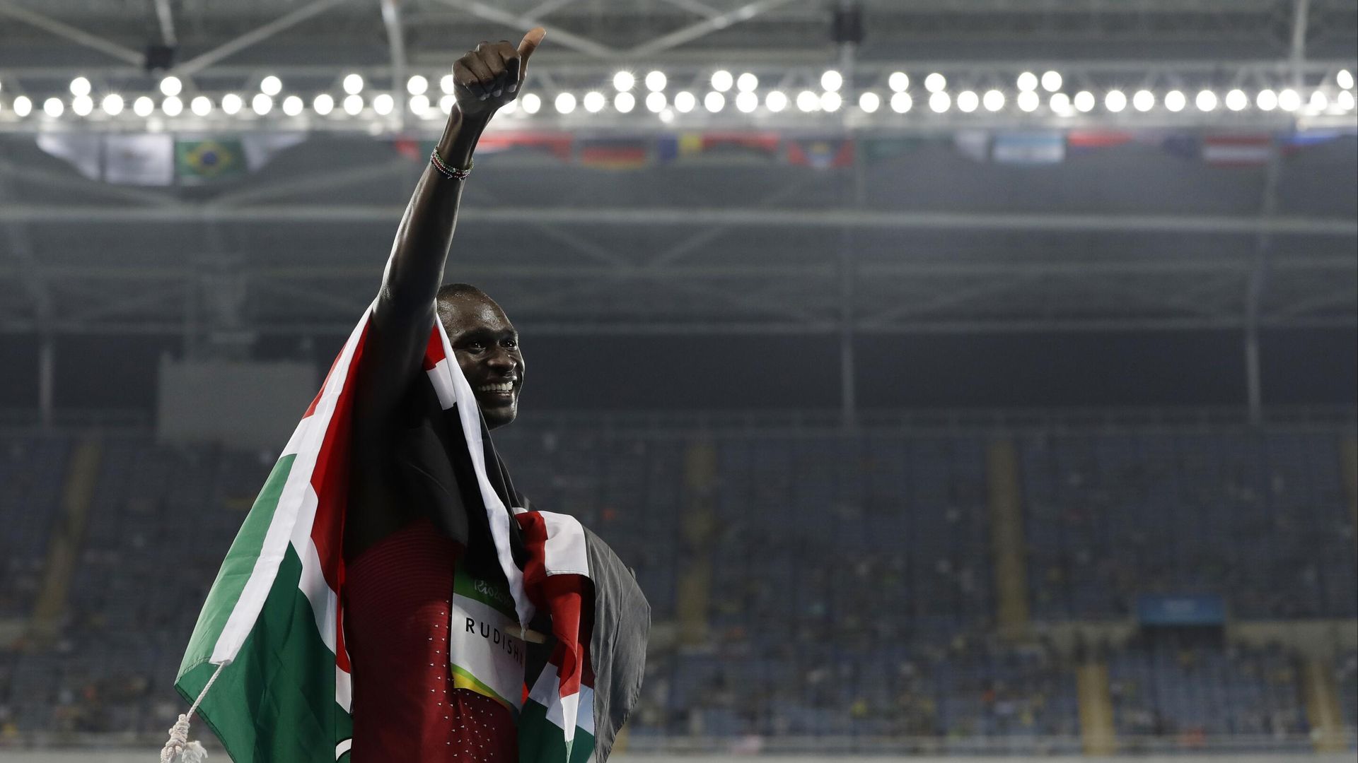  In this Monday, Aug. 15, 2016 file photo, Kenya's David Lekuta Rudisha celebrates winning the men's 800-meter final during the athletics competitions of the 2016 Summer Olympics at the Olympic stadium in Rio de Janeiro, Brazil.  - Sputnik International, 1920, 12.12.2022