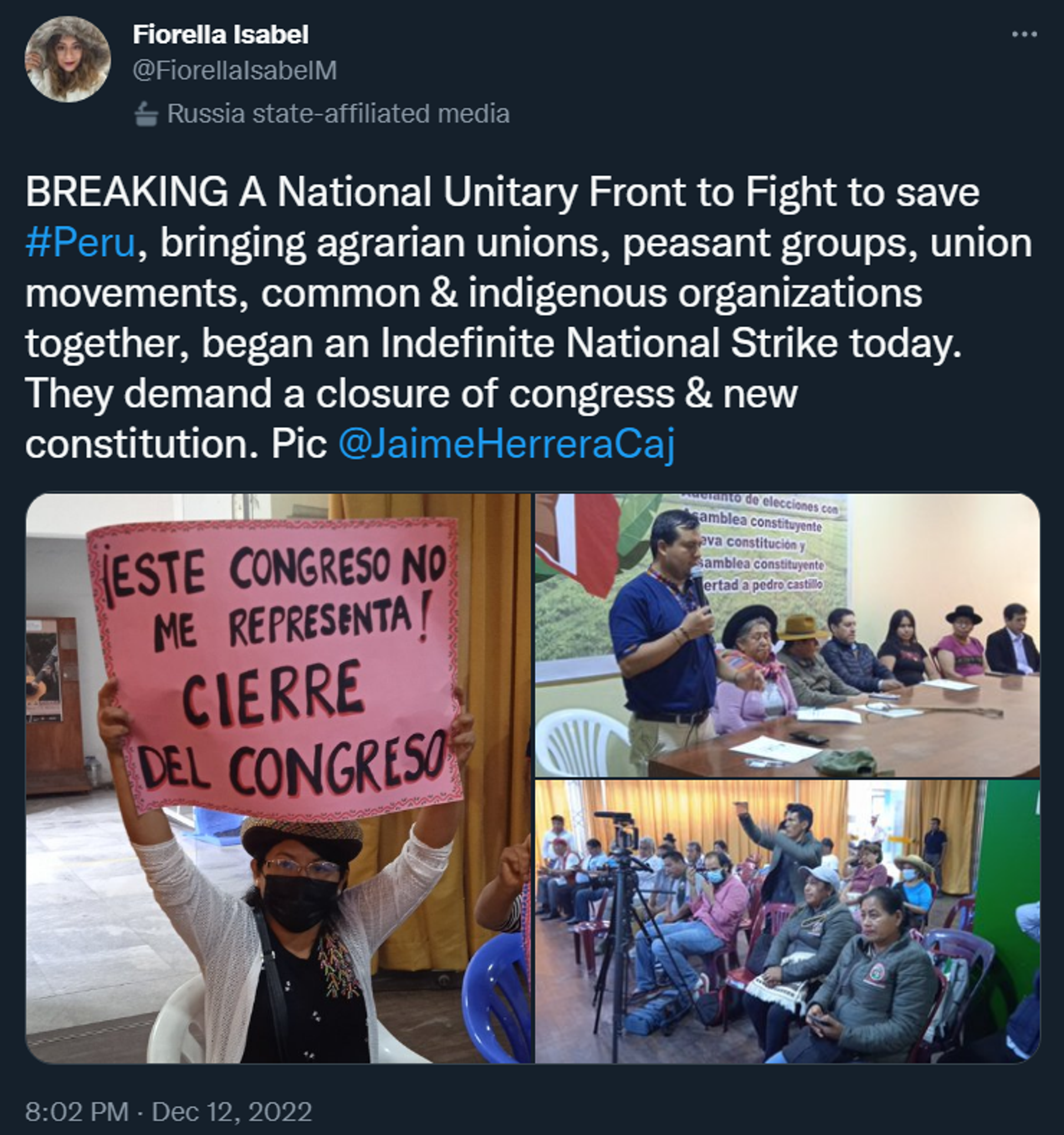 Supporters of deposed Peruvian president Pedro Castillo join forces to demand his reinstatement and the dissolution of the congress which voted to impeach him - Sputnik International, 1920, 13.12.2022