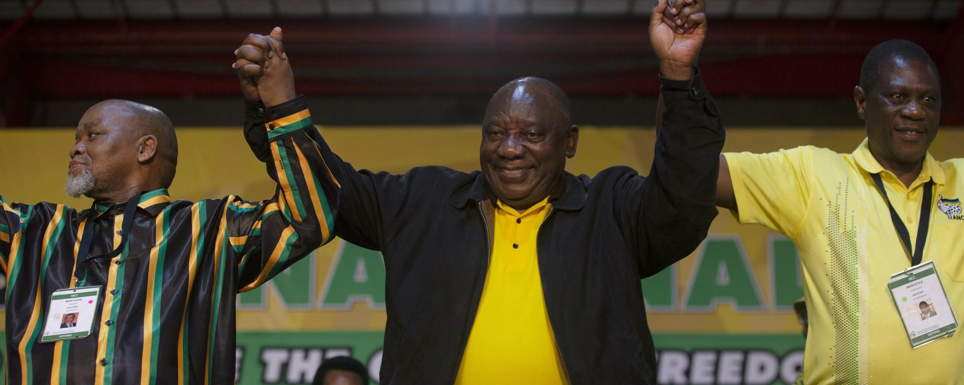 African National Congress (ANC) President Cyril Ramaphosa gestures after being re-elected as the organisations on 4th day of the 55th National Conference in Johannesburg Monday, Dec. 19, 2022. African National Congress (ANC) President Cyril Ramaphosa gestures after being re-elected as the organisations on 4th day of the 55th National Conference in Johannesburg Monday, Dec. 19, 2022. - Sputnik International, 1920, 19.12.2022