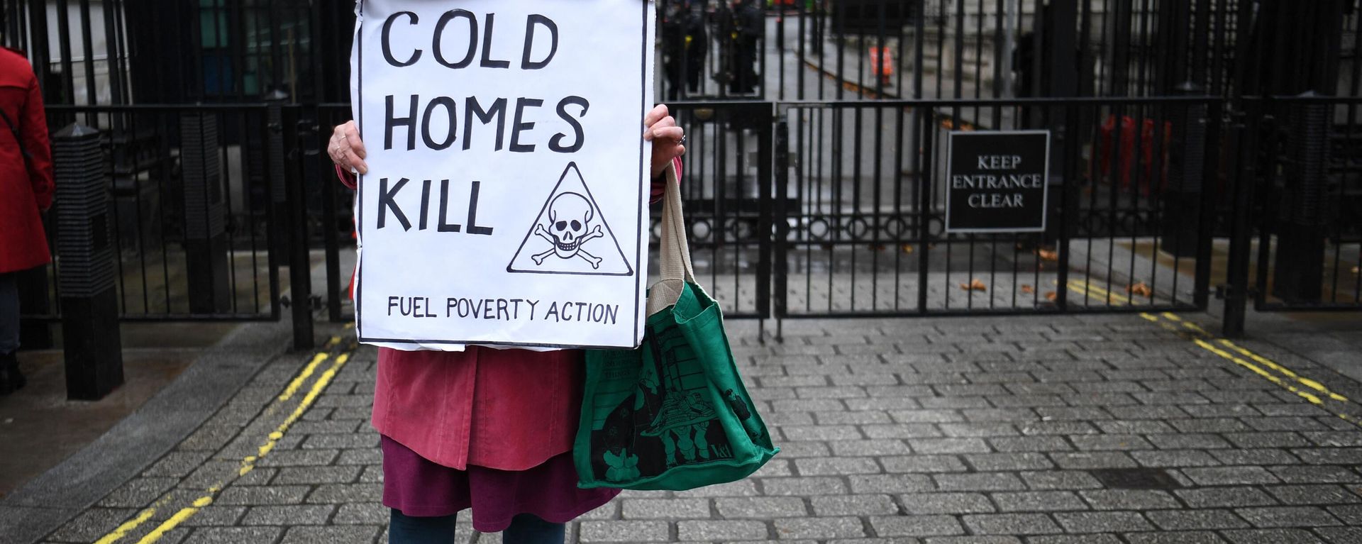 A protestor holds a placard highlighting the excess winter deaths caused by fuel poverty A protestor holds a placard highlighting the excess winter deaths caused by fuel poverty - Sputnik International, 1920, 23.12.2022