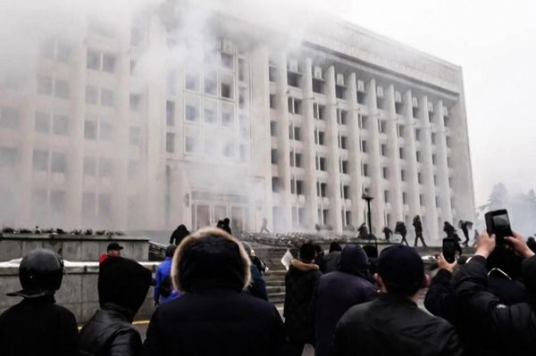 A frame grab taken on January 6, 2022, from an AFPTV video made on January 5, 2022, shows protesters storming in the city hall of Kazakhstan's largest city Almaty as unprecedented unrest in the Central Asian nation spun out of control due to a hike in energy prices. Protestors took gear and tear gas from police officers during a demonstration in the streets of Almaty that caused the death of twelve security officers and wounded 353 people, media reports said on January 6. Long seen as one of the most stable of the ex-Soviet republics of Central Asia, energy-rich Kazakhstan is facing its biggest crisis in decades after days of protests over rising fuel prices escalated into widespread unrest. - Sputnik International