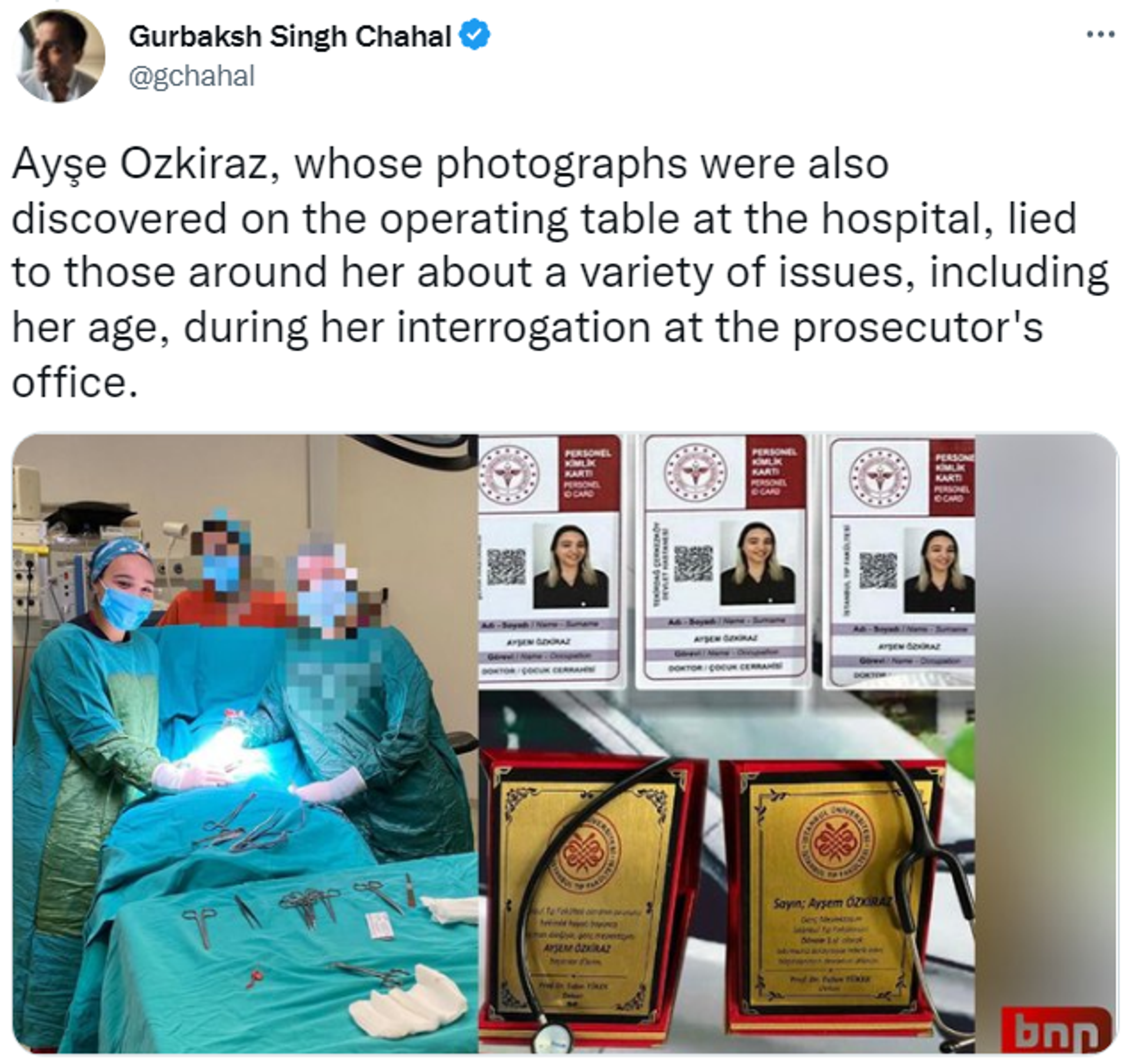 A screenshot of a tweet showing Ayse Ozkiraz, who forged her ID and claimed to be a doctor. - Sputnik International, 1920, 24.12.2022