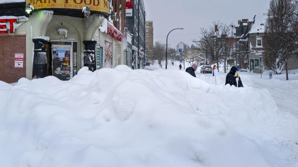 People walk from a grocery store in Buffalo, N.Y. Monday, Dec. 26, 2022, after a massive snow storm blanketed the city. - Sputnik International
