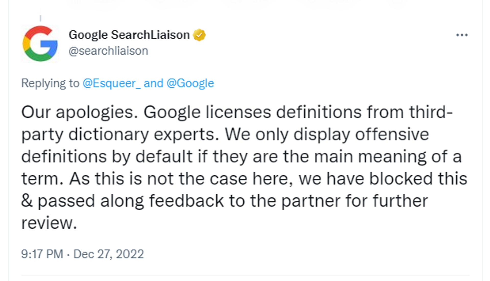 Screenshot of Google’s SearchLiaison Twitter account. - Sputnik International, 1920, 28.12.2022