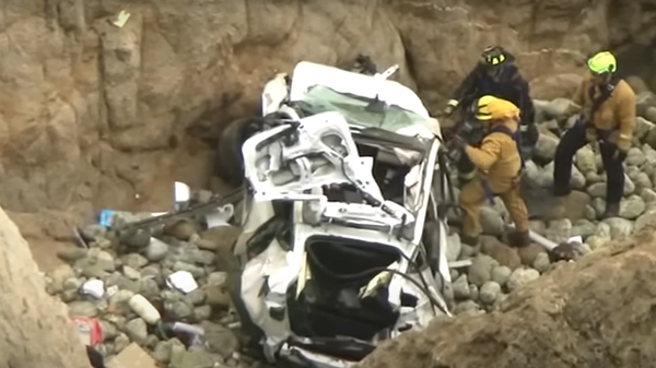 Tesla car plunges off cliff - Sputnik International