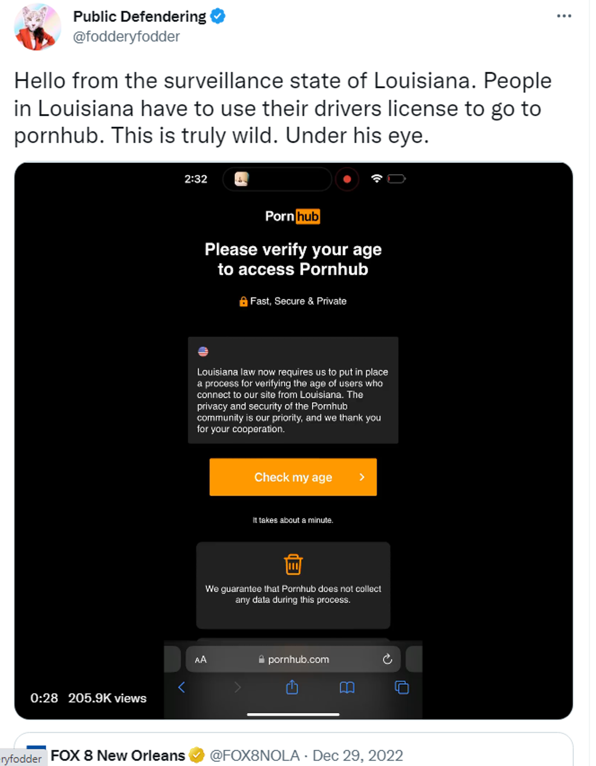 Twitter screenshot of  Pornhub page requiring visitors to verify their age. - Sputnik International, 1920, 04.01.2023