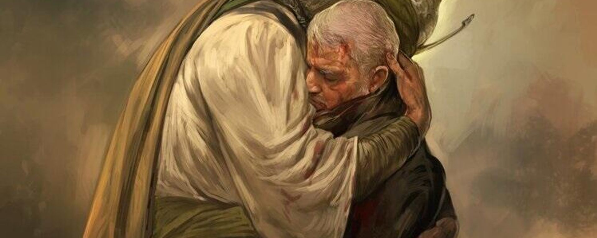 Qasem Soleimani meeting Shia Imam Hussein after his death in a painting by Hassan Ruholamin entitled “The Apocalyptic Companion of Aba Abdillah. Qasem Soleimani meeting Shia Imam Hussein after his death in a painting by Hassan Ruholamin entitled “The Apocalyptic Companion of Aba Abdillah. - Sputnik International, 1920, 06.12.2023
