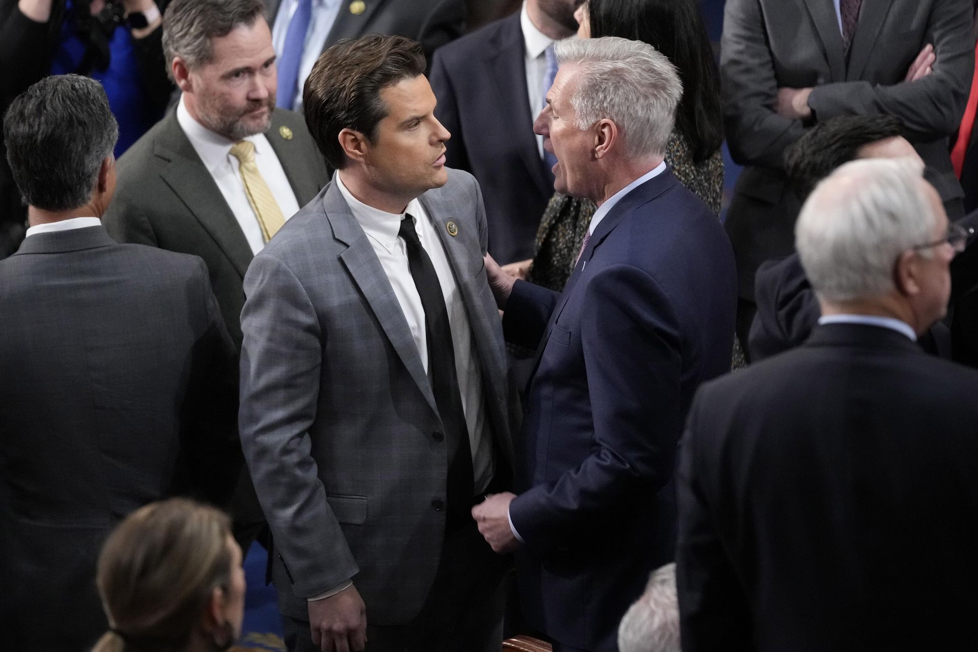 Rep. Kevin McCarthy, R-Calif., talks with Rep. Matt Gaetz, R-Fla. Rep. Kevin McCarthy, R-Calif., talks with Rep. Matt Gaetz, R-Fla. - Sputnik International, 1920, 07.01.2023