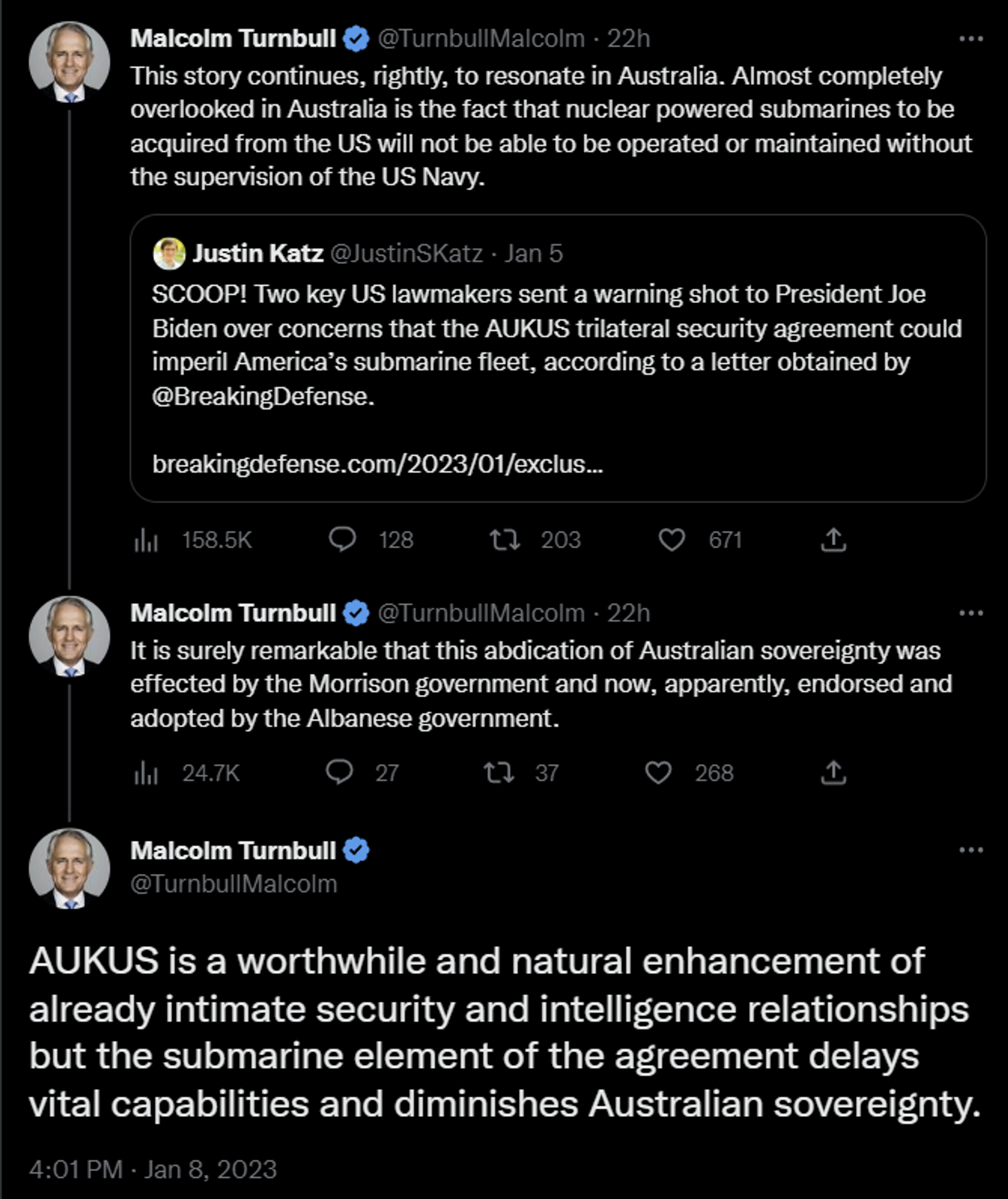 Tweet thread by former Australian Prime Minister Malcolm Turnbull - Sputnik International, 1920, 09.01.2023