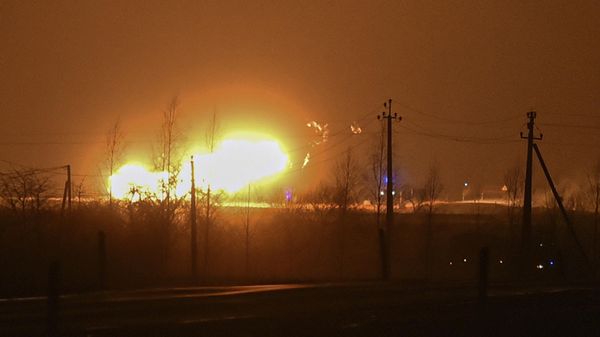 A flame rises after an explosion at a gas pipeline near Pasvalys, 175 km (109 miles) north of Vilnius in northern Lithuania on Friday, Jan. 13, 2023. Officials say an explosion has occurred in a pipeline in central Lithuania carrying natural gas to the north of the country and neighboring Latvia but no supply disruptions or injuries were reported. Baltic media reported that Friday's blast sent flames up to 50 meters (164 feet) into the sky and forced the protective evacuation of a nearby village. - Sputnik International