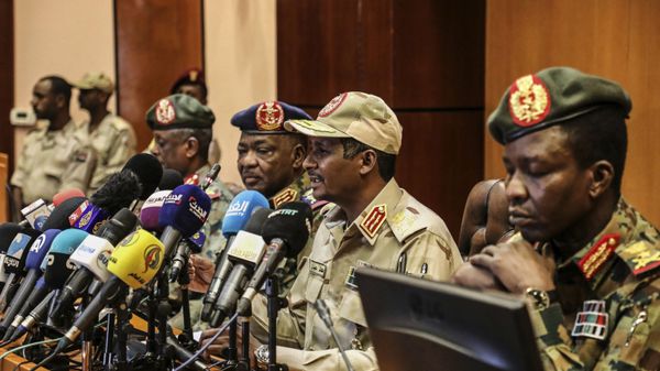 In this April 30, 2019 file photo, Gen. Mohamed Hamdan Dagalo, the deputy head of the military council, second right, speaks at a press conference in Khartoum, Sudan.  - Sputnik International