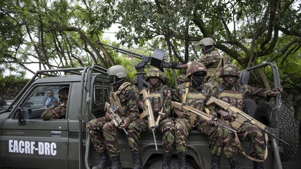 Members of the Kenya Defence Forces (KDF) deployed as part of the East African Community Regional Force (EACRF) ride in a vehicle in Goma, in eastern Congo Wednesday, Nov. 16, 2022 Members of the Kenya Defence Forces (KDF) deployed as part of the East African Community Regional Force (EACRF) ride in a vehicle in Goma, in eastern Congo Wednesday, Nov. 16, 2022 - Sputnik International