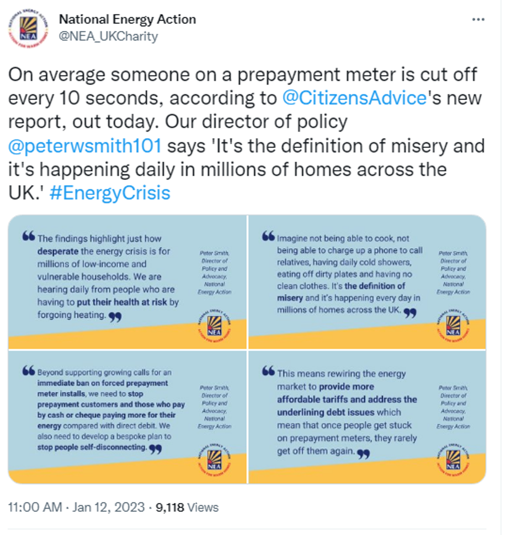 Screenshot of Twitter account of National Energy Action UK charity. - Sputnik International, 1920, 22.01.2023