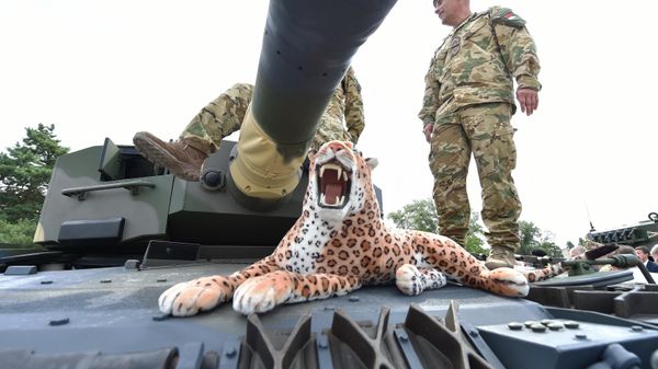 A stuffed toy leopard is placed on a Leopard 2/A4 battle tank during a handover ceremony of tanks at the army base of Tata, Hungary, on July 24, 2020. Hungary is one of over a dozen countries operating the German-made tank. - Sputnik International