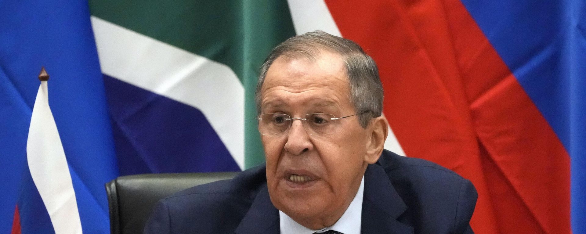 Russia's Foreign Minister Sergey Lavrov speaks during a media briefing after meeting with his South Africa's counterpart Naledi Pandor in Pretoria, South Africa, Monday, Jan. 23, 2023. Russia's Foreign Minister Sergey Lavrov speaks during a media briefing after meeting with his South Africa's counterpart Naledi Pandor in Pretoria, South Africa, Monday, Jan. 23, 2023. - Sputnik International, 1920, 02.02.2023