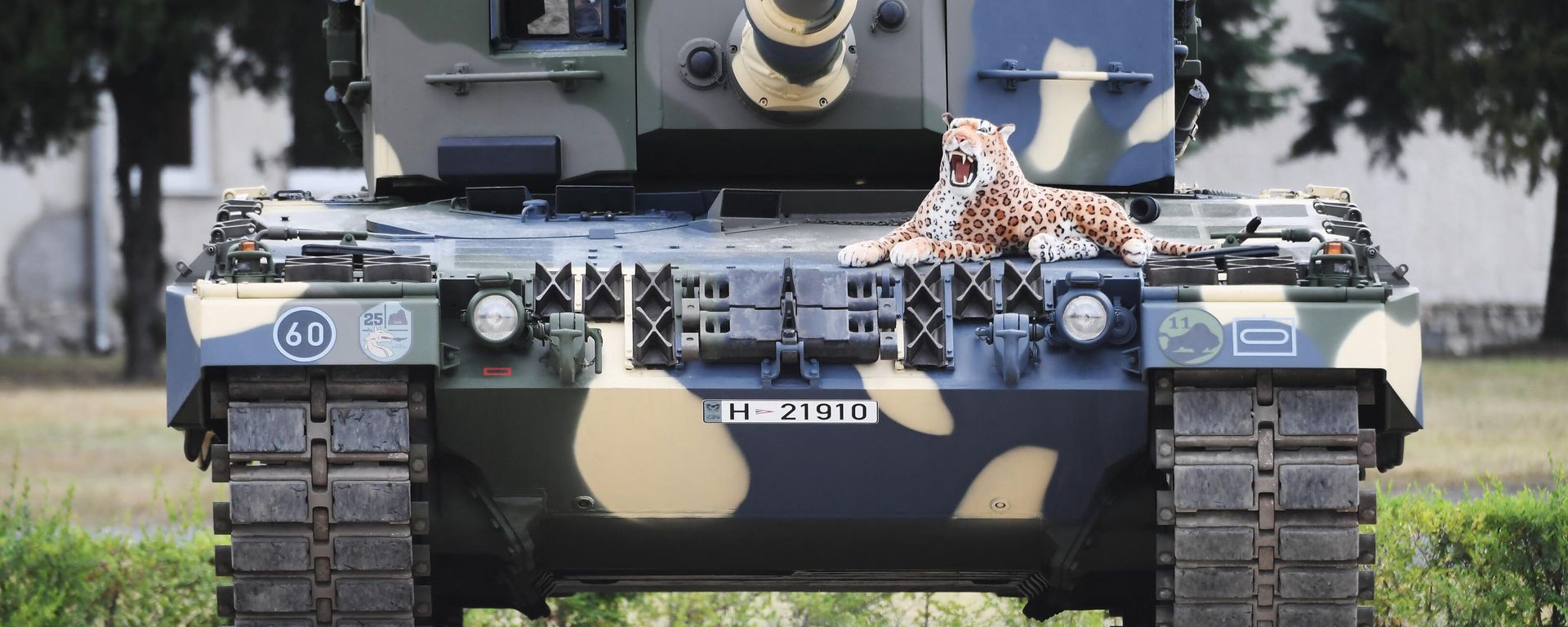 A stuffed toy leopard is placed on a Leopard 2/A4 battle tank during a handover ceremony of tanks at the army base of Tata, Hungary, on July 24, 2020 A stuffed toy leopard is placed on a Leopard 2/A4 battle tank during a handover ceremony of tanks at the army base of Tata, Hungary, on July 24, 2020 - Sputnik International, 1920, 25.01.2023