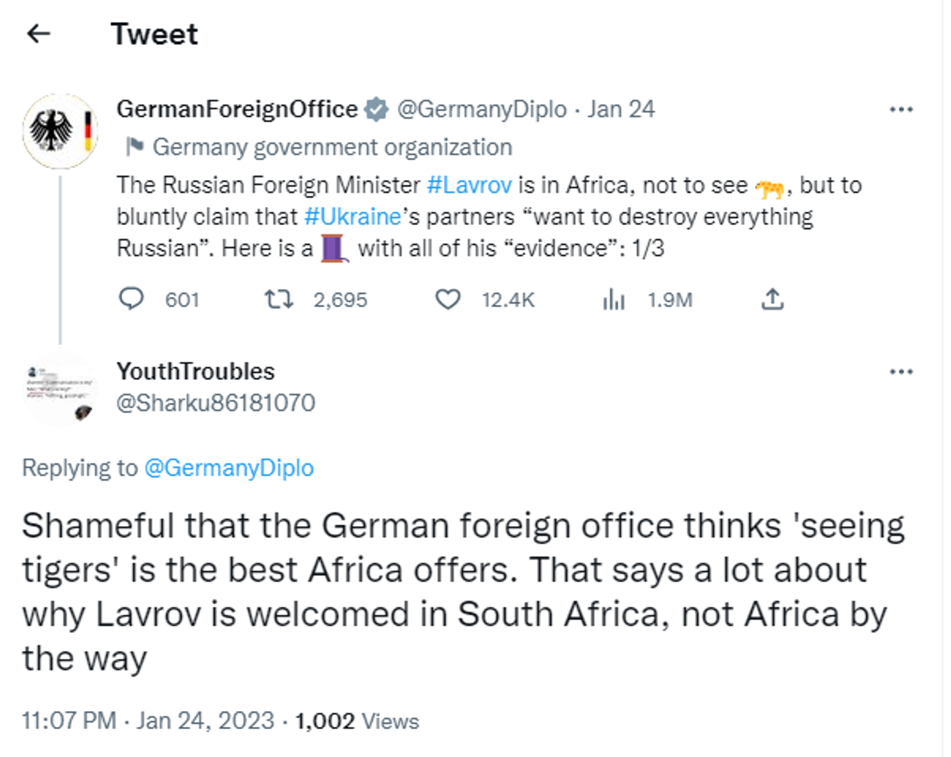 A Twitter screenshot - Sputnik International, 1920, 26.01.2023