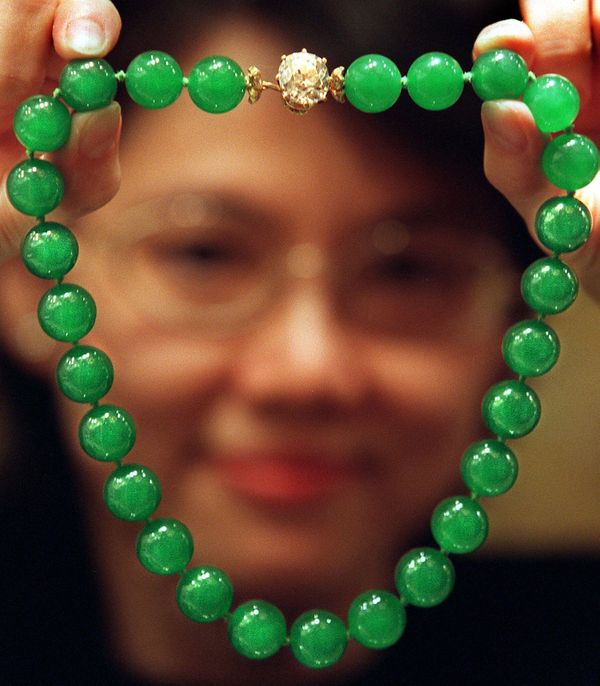 The most ancient piece of jewelry is a necklace of clamshells found in Morocco. It is at least 110,000 years old.Above: A gem expert displays the exceptional 'Doubly Fortunate' jadeite necklace which was auctioned by Christie's Hong Kong. It is considered the most important piece of jadeite jewelry ever to appear at an auction and was worth approximately $4Mln. The most ancient piece of jewelry is a necklace of clamshells found in Morocco. It is at least 110,000 years old.Above: A gem expert displays the exceptional 'Doubly Fortunate' jadeite necklace which was auctioned by Christie's Hong Kong. It is considered the most important piece of jadeite jewelry ever to appear at an auction and was worth approximately $4Mln. - Sputnik International