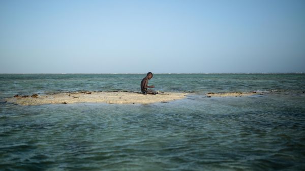 A young Zanzibari fisherman takes a break on a sandbank in the Indian Ocean off the coast of Matemwe village, northeastern Zanzibar, Tanzania, Wednesday, Jan. 28, 2015. - Sputnik International