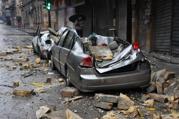 Damaged vehicles after buildings collapsed in Syria's Aleppo following a powerful earthquake. (Photo by Sputnik) - Sputnik International
